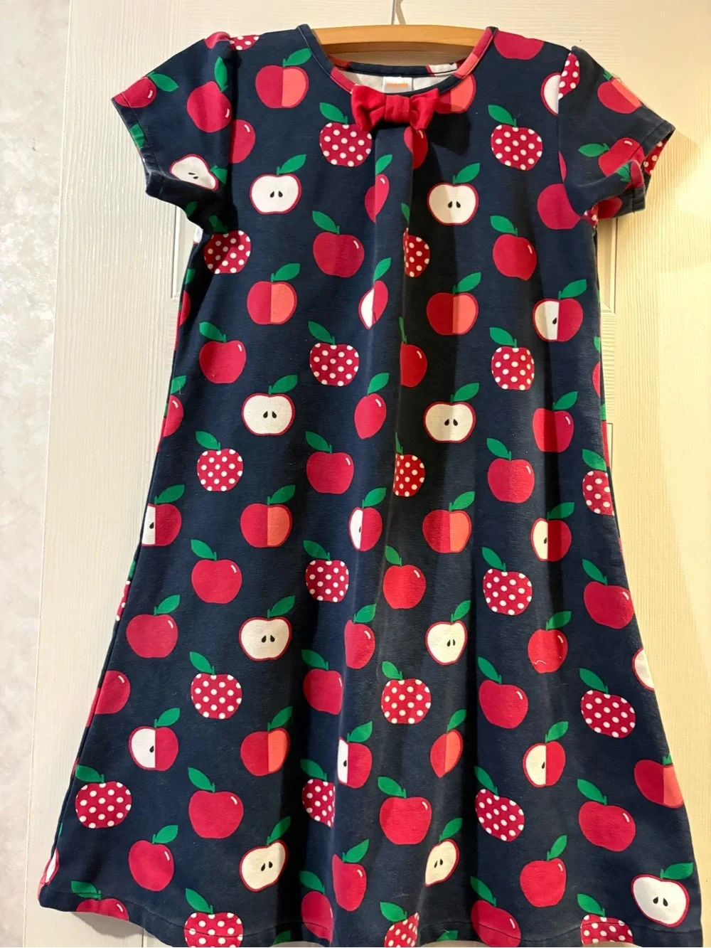 Gymboree Navy Dress with Red Apple Print and Red Bow